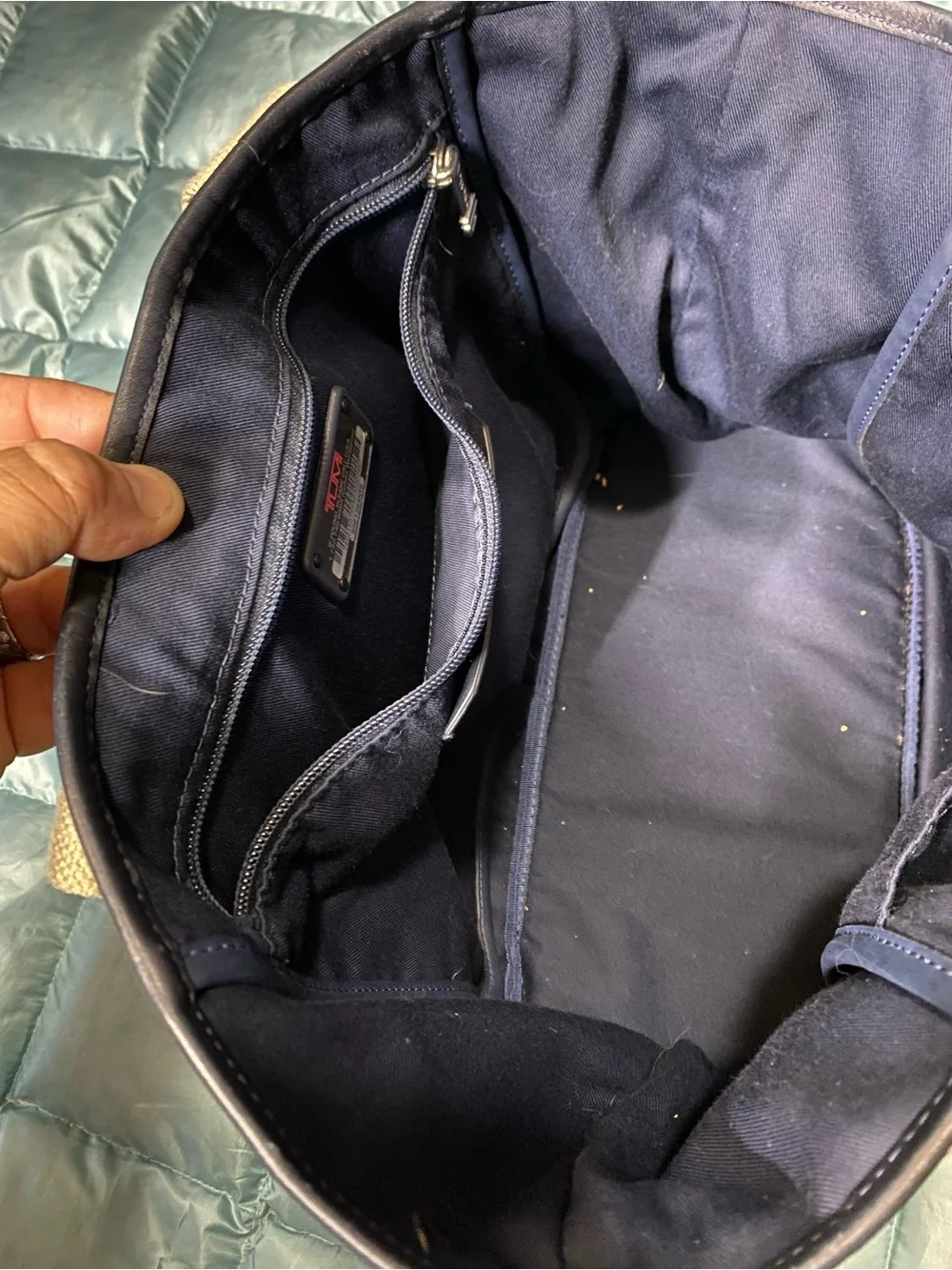EUC Tumi X Orlebar Brown Canvas and Leather Travel Duffel Bag in Cream & Navy